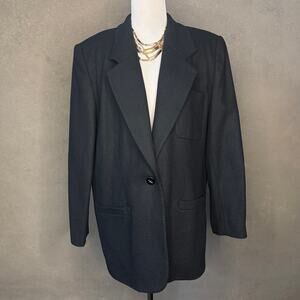 Vintage Lord & Taylor Black Textured Wool Blazer 90s Power Suit Jacket 16W